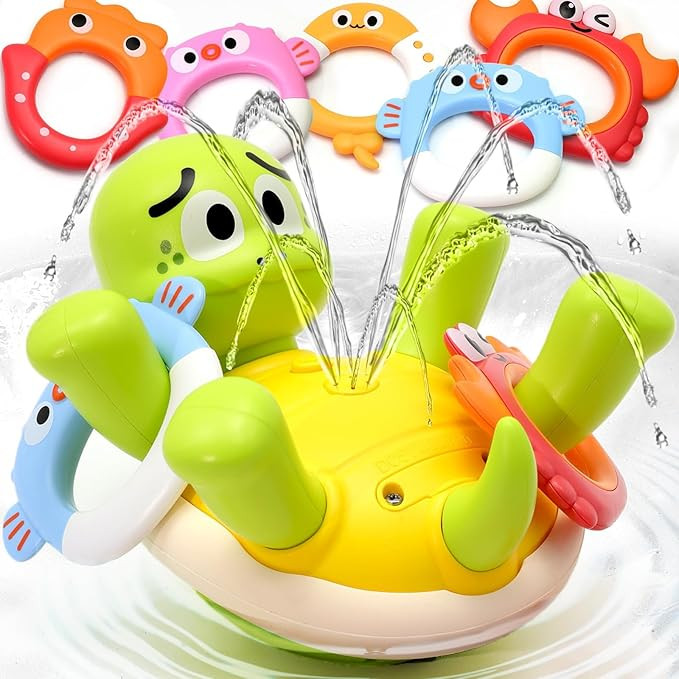 Sizobi Baby Bath Toys, Rechargeable Turtle Bath Toy Sprinkler for Toddler with 5 Rings, Bathtub F... | Amazon (US)