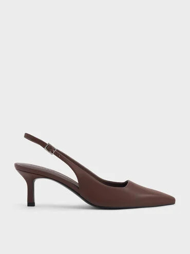 Pointed-Toe Kitten-Heel Slingback Pumps
    
         - Dark Brown | Charles & Keith US