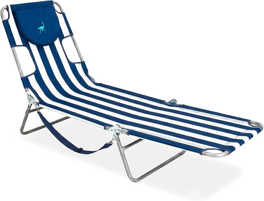 Ostrich Beach Lounge Chair, Folding & Reclining Outdoor Chaise Lounger, Blue/White Striped - Port... | Amazon (US)