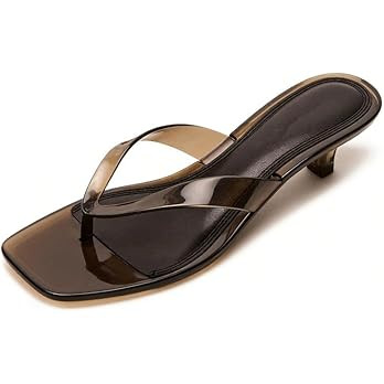 MAVMAX Jelly Shoes Sandals for Women Kitten Heel Clear Thong Sandals Square Open Toe Flip Flops S... | Amazon (US)