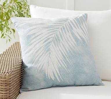 Chambray Palm Printed Indoor/Outdoor Pillow | Pottery Barn (US)