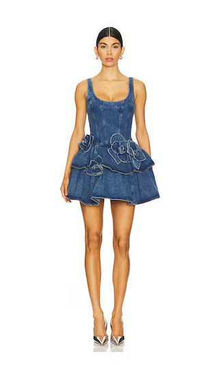 AKNVAS Devyn Saxe Blue Denim Ruffle Dress in Blue. - size 4 | Revolve Clothing (Global)