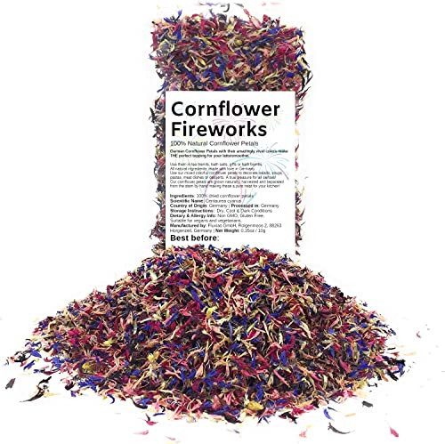 Edible Flower Sprinkles - Mesmerizing Cornflower Fireworks Petals - 100% Natural Centaurea Cyanus, Grown in Germany - Dried Colorful Cornflowers for Herbal Tea, Topping on Cupcakes, Desserts | Amazon (US)