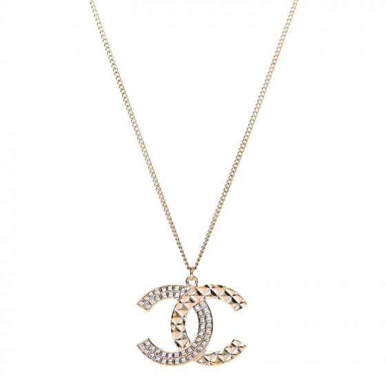 CHANEL Baguette Crystal Quilted CC Pendant Necklace Gold | Fashionphile