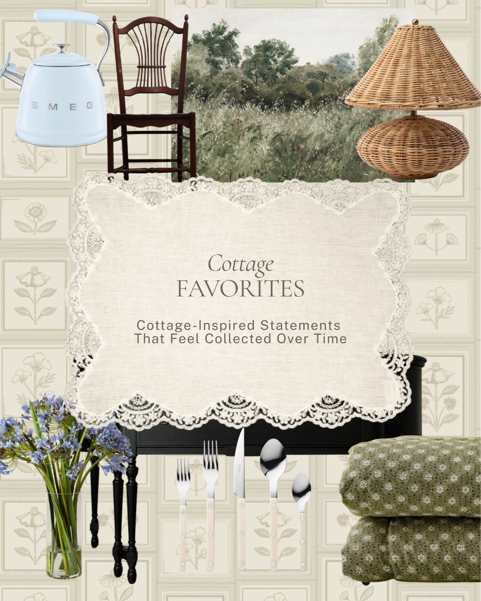 The pieces that look like they've always been there ✨ 

A few cottage favorites with that collected, lived-in quality, a vintage-inspired chair, woven lampshades, a landscape mural, and those charming little details that make a home feel like it came together over a lifetime. 

All linked here 🤍 

#LTKhome