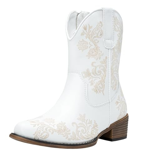 Jeossy Women's 9805 Cowboy Boots White, Western Booties Cowgirl Ankle Boots Square Toe for Women with Zipper Size 9(DJY9805 white 09) | Amazon (US)