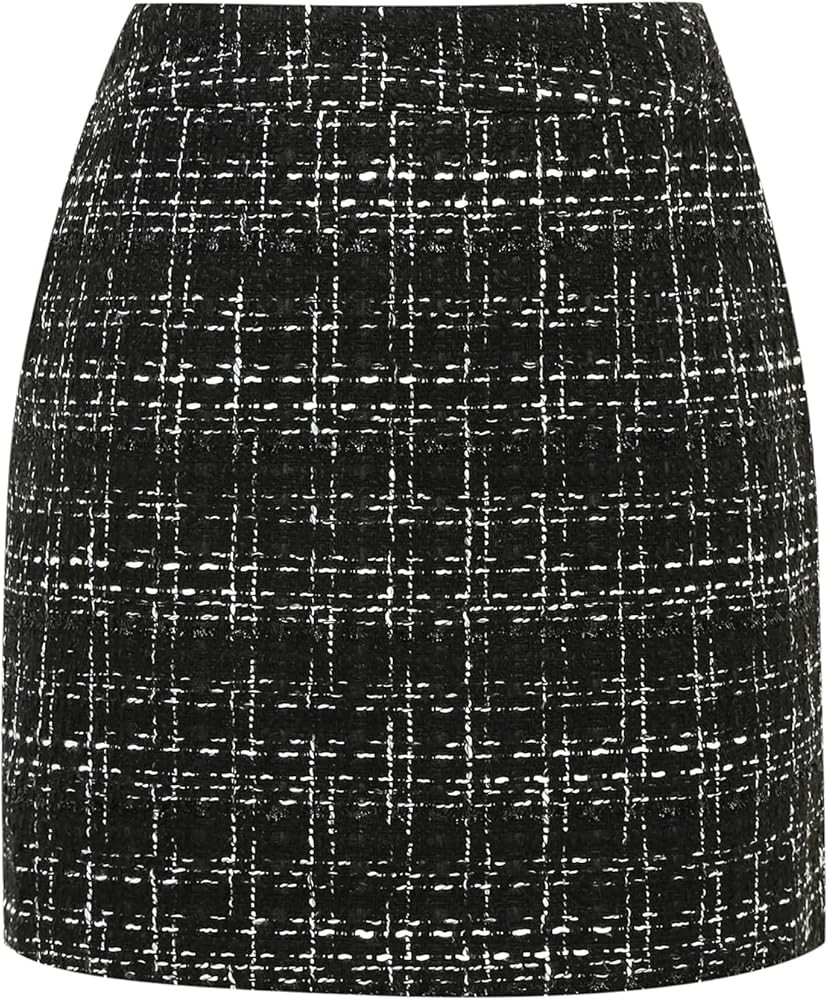 IDEALSANXUN Womens Wool Plaid Mini Skirt Fall Winter High Elastic Waist Short Pencil Skirt | Amazon (US)