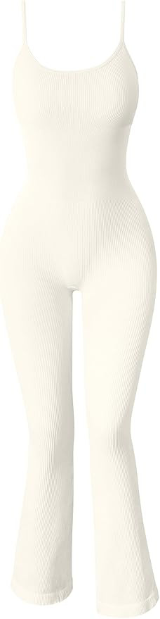 OQQ Women Yoga Jumpsuits Ribbed Exercise Adjustable Spaghetti Strips Tops Bell Bottoms Flare Jump... | Amazon (US)