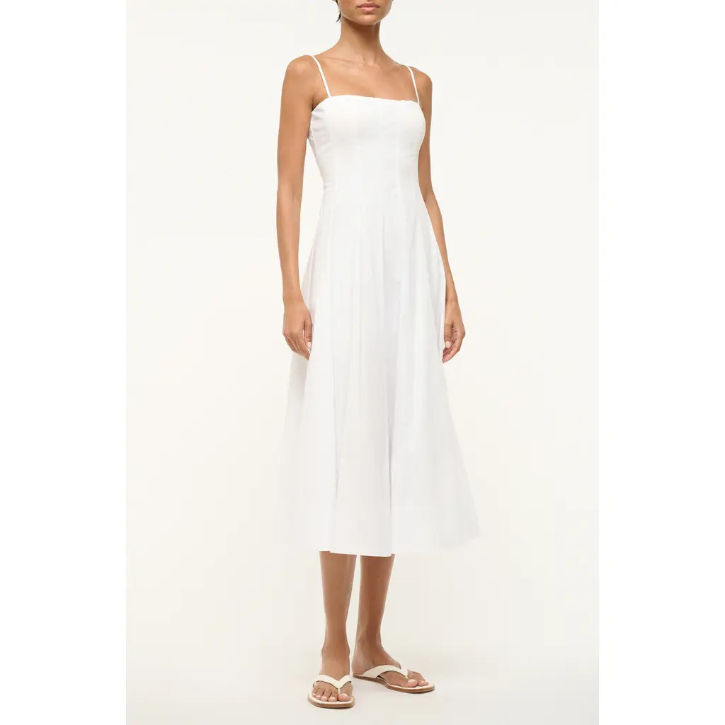 STAUD Wylie Seamed Midi Dress in White at Nordstrom, Size 12 | Nordstrom