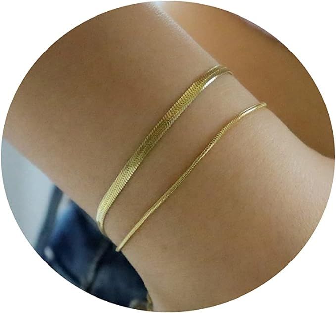 Tasiso Snake Chain Link Bracelet for Women 14K Gold Plated Flat Herringbone Chain Bracelets Daint... | Amazon (CA)