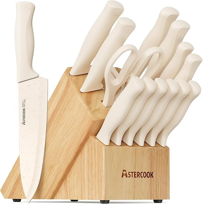 Astercook Knife Set, 15 Pieces Kitchen Knife Set with Sharpener Block, German Stainless Steel Kni... | Amazon (US)