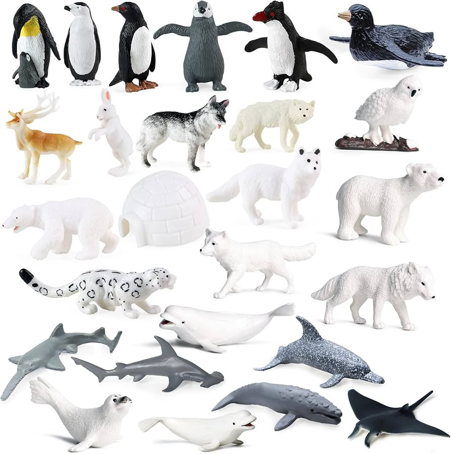 SIENON 26Pack Polar Animal Figures, Mini Plastic Arctic Antarctic Sea Creatures Penguin Polar Bea... | Amazon (US)