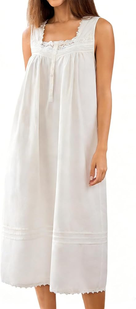 100% Cotton Nightgowns for Women Soft Sleeveless Night Gown Long Sleepwear with Pockets,XS-5XL | Amazon (US)