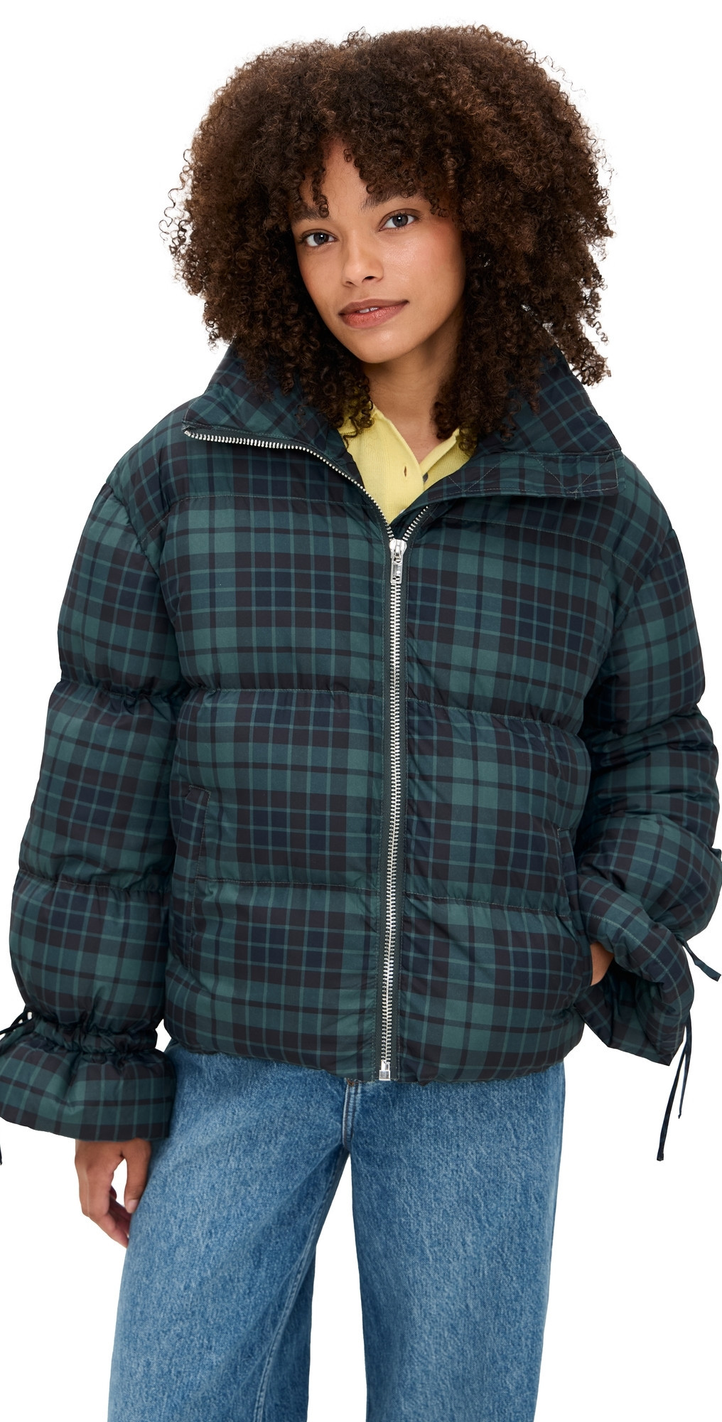 Moon River Plaid Puffer Jacket Green L | Shopbop