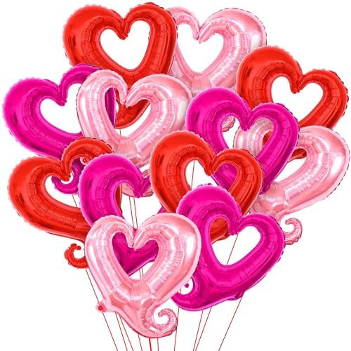 KatchOn Pink and Red Heart Balloons - 18 Inch, Pack of 12 | Heart Shaped Balloons for Valentine's... | Amazon (US)