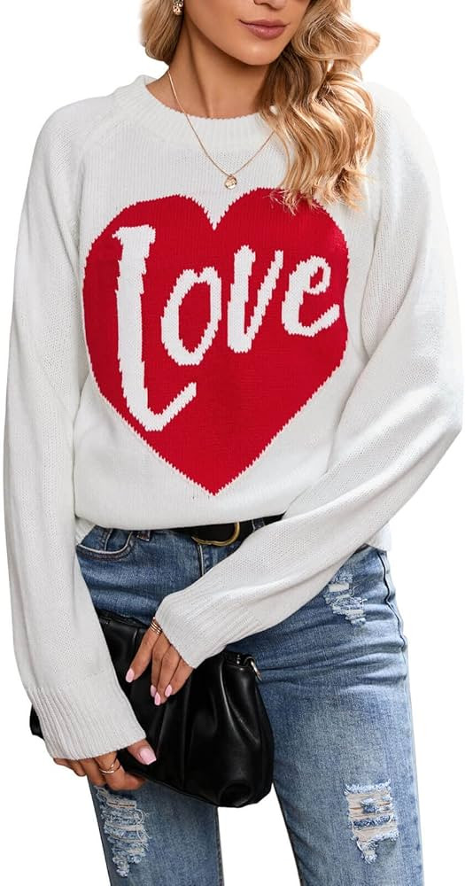 shermie Women's Pullover Sweaters Long Sleeve Crewneck Cute Heart Knitted Sweaters | Amazon (US)