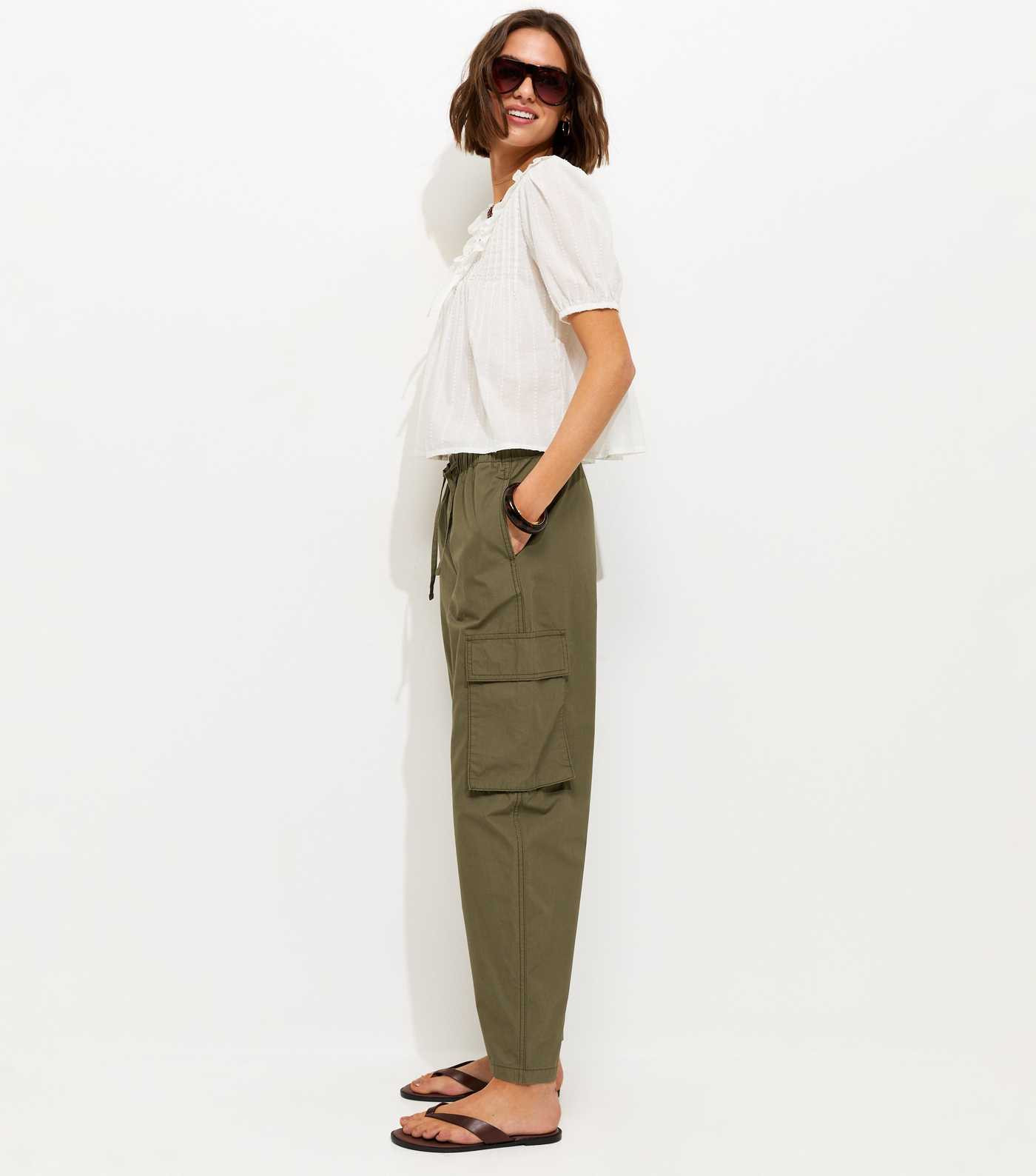 Dark Khaki Barrel Leg Utility Cargo Trousers | New Look | New Look (UK)