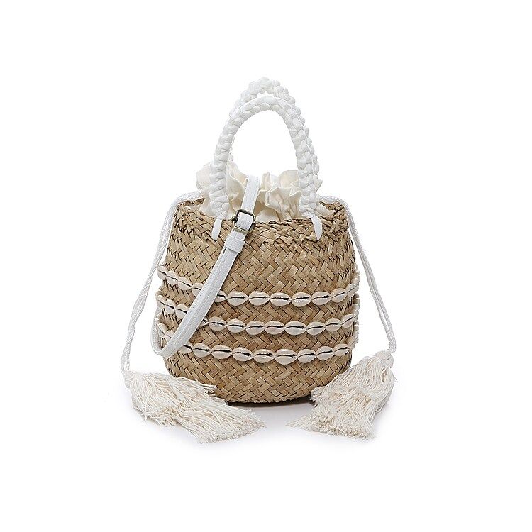 Crown Vintage Straw Shell Bucket Bag | Women's | Brown/White | Size One Size | DSW