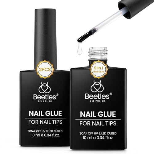 Beetles 9 in 1 Gel Nail Glue for Acrylic Nails Tips, 2 Pcs 10ml Super Strong Nail Glue for Clear False Nails Tips Base Coat Rhinestones Blooming Art Gel Long Lasting U V Light Cure | Amazon (US)