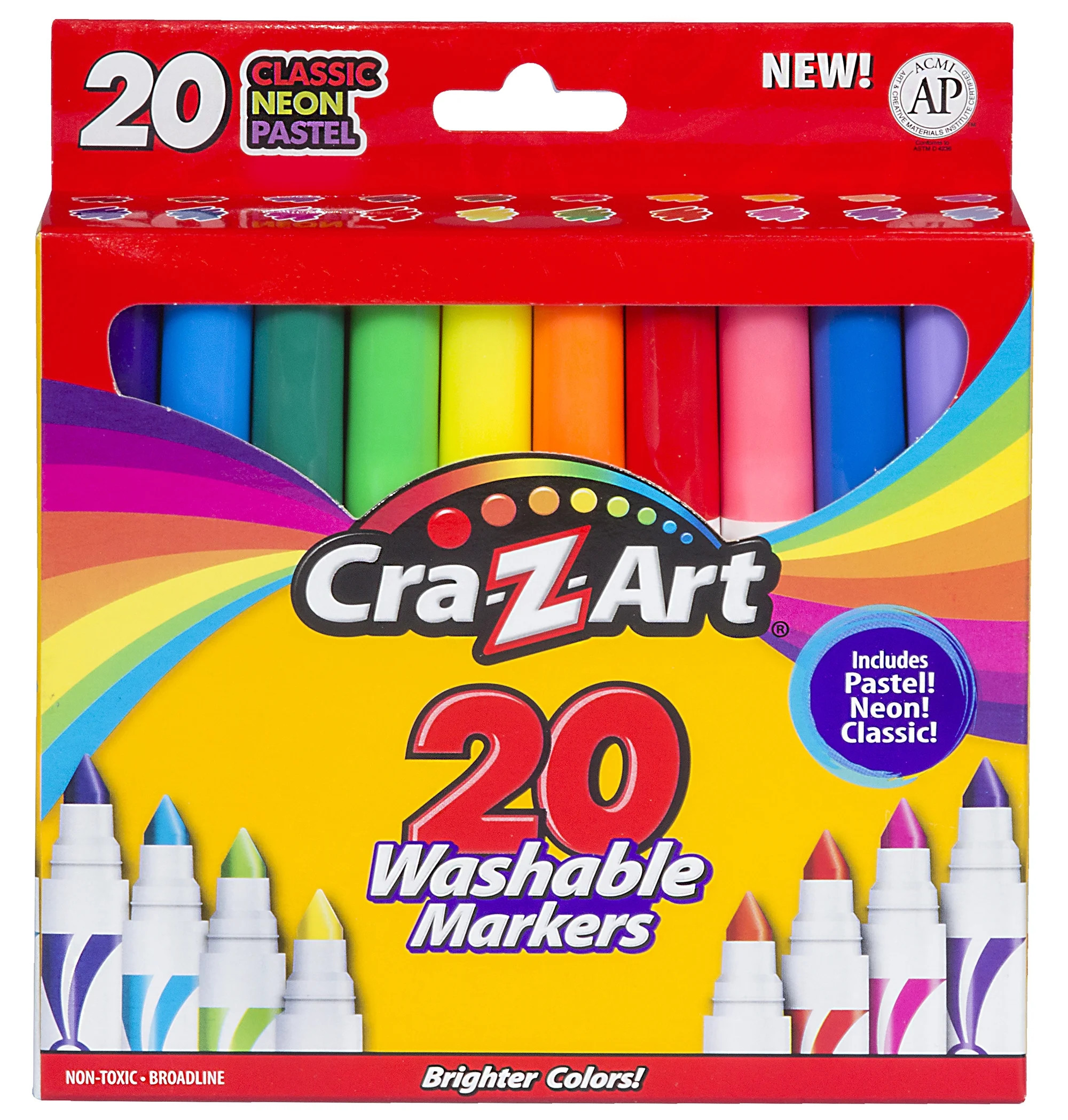 Cra-Z-Art 20 Count Multicolor Broad Line Washable Art Markers, Back to School Supplies | Walmart (US)