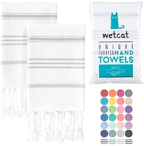 WETCAT Turkish Hand Towels with Hanging Loop (20 x 30) - Set of 2, 100% Cotton, Soft - Prewashed Uni | Amazon (US)
