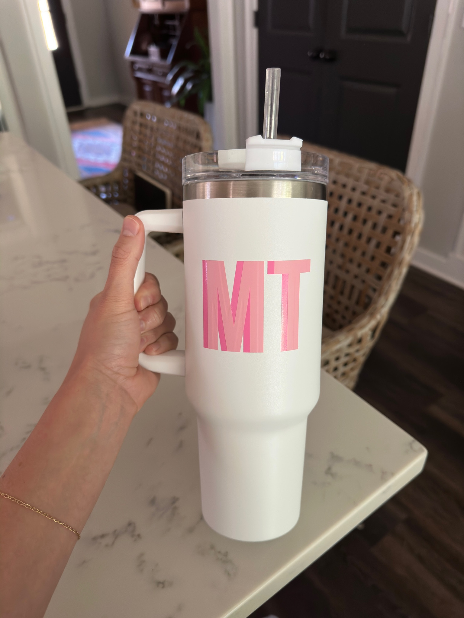 Monogrammed 40 oz Tumbler (Shadow) - Sprinkled With Pink