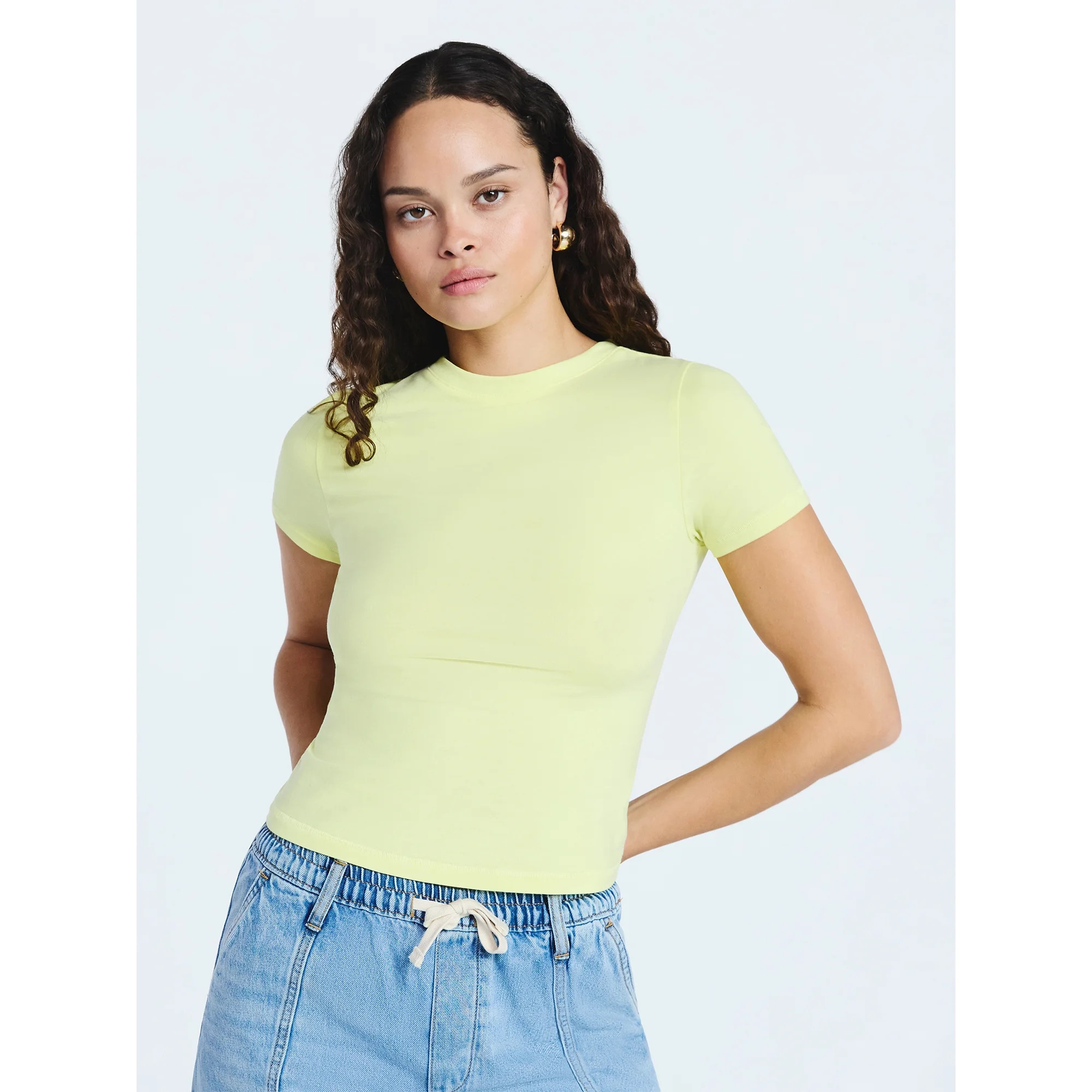 Scoop Women's Stretch Cotton Blend Baby Tee with Short Sleeves, Sizes XS-XXL | Walmart (US)