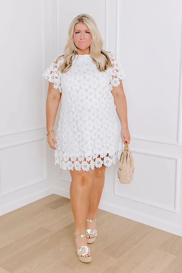 Dainty Darling Crochet Mini Dress in White Curves | Impressions Online Boutique