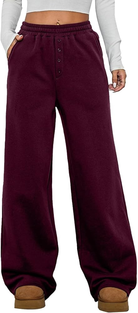 Aleumdr Womens Wide Legs Sweatpants Fleece Lined High Waisted Baggy Pants 2025 Trendy Casual Athl... | Amazon (US)