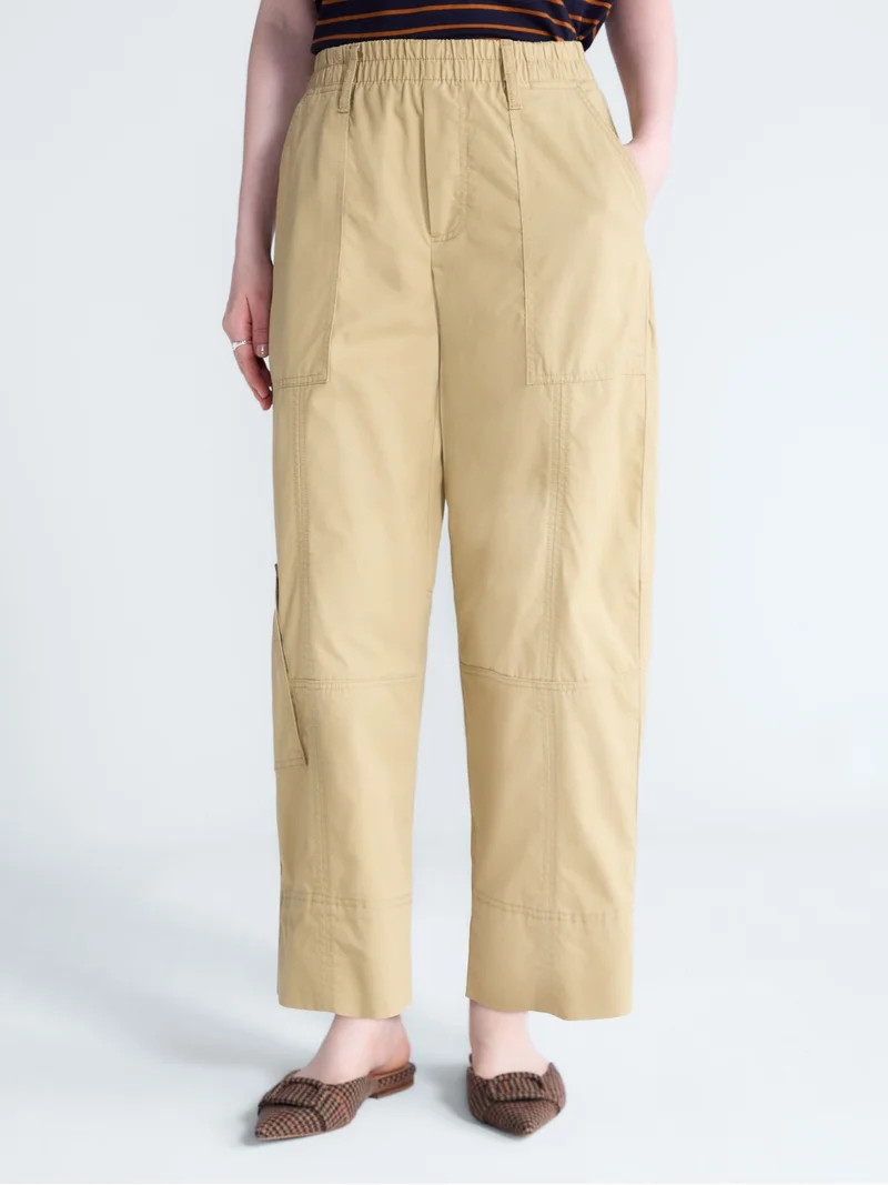 Free Assembly Women's and Women's Plus High Rise Cropped Cargo Barrel Pants, 26.5" Inseam, Sizes ... | Walmart (US)