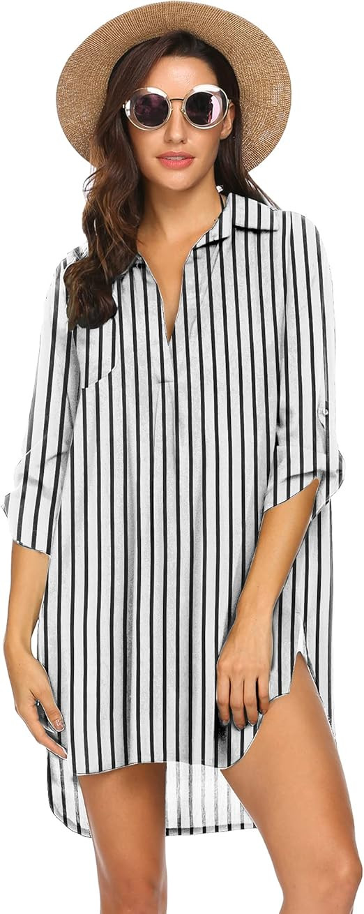 Ekouaer Women's Swimsuit Beach Cover Up Shirt Bikini Beachwear Bathing Suit Beach Dress | Amazon (US)