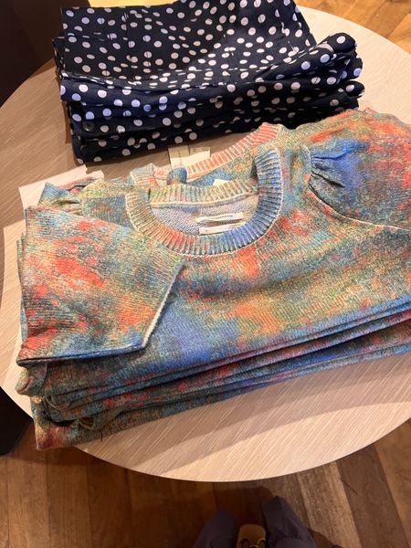 Spring styles from Anthropologie.   Short sleeve sweater.  Blue and white skirt.  Styles for women over 40.   Easter outfit.  

#LTKover40