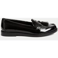 M&S Collection Women's Patent Tassel Slip On Flat Loafers - 6 - Black Patent, Black Patent | Marks & Spencer (UK)