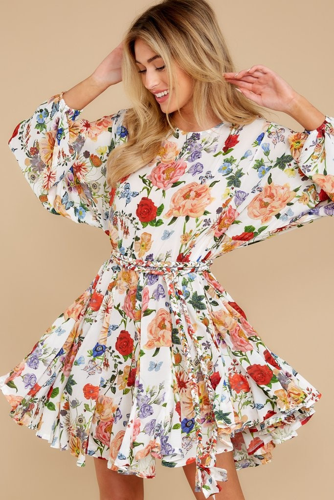 Pocket Of Posies White Floral Print Dress | Red Dress 