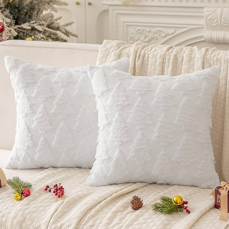 Softalker Christmas Decorative Pillow Covers 18x18, Set of 2 Soft 3D Xmas Tree Flocking Throw Pil... | Amazon (US)