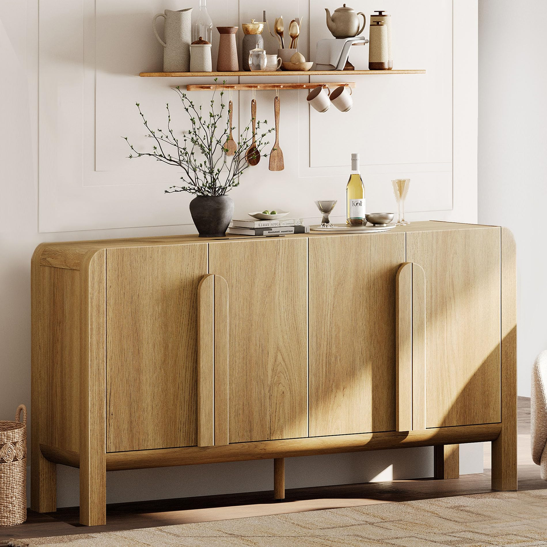 WAMPAT 63" W Large Buffet Sideboard Cabinet with Storages, Modern Buffet Table Coffee Bar Wine Ba... | Amazon (US)