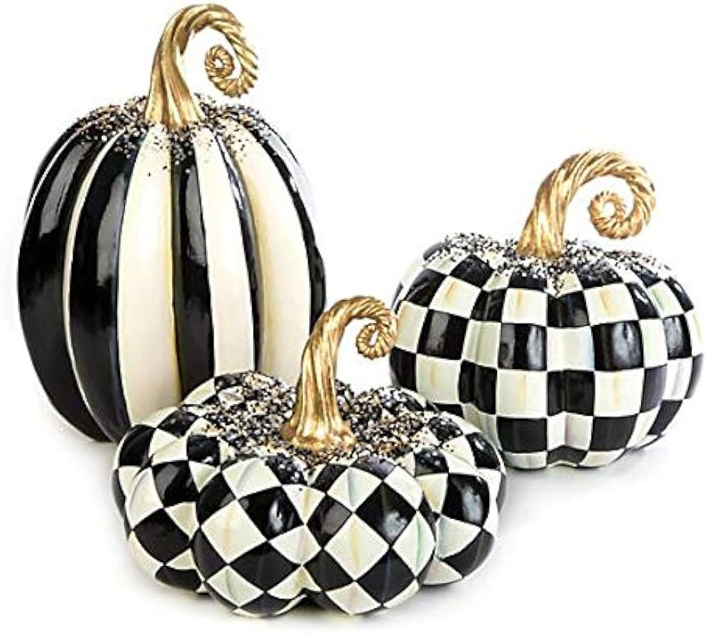 MACKENZIE-CHILDS Harlequin Squashed Pumpkin Figurine, Parchment Check, Beige | Amazon (US)