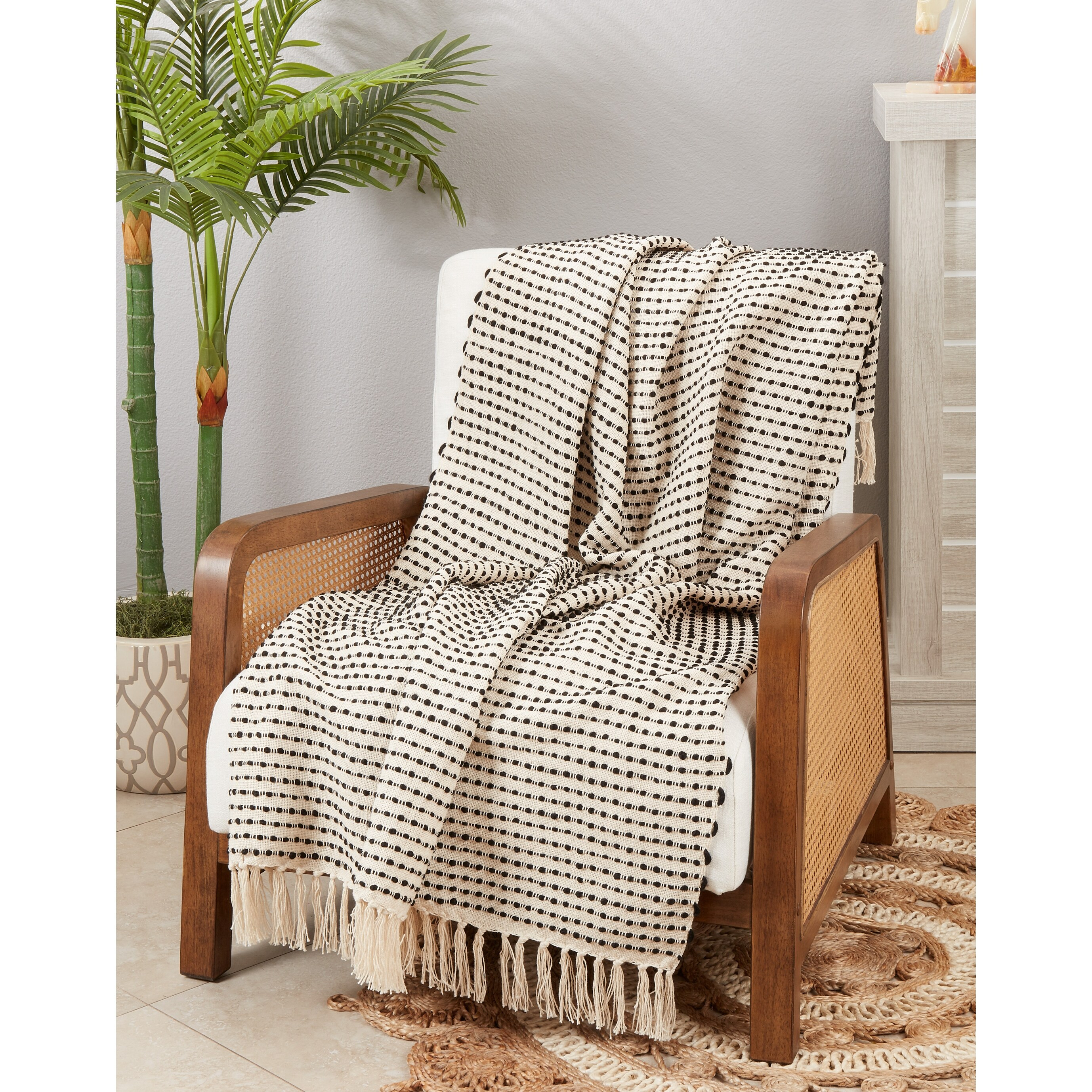 Rustic Retreat Textured Stripe Woven Throw Blanket with Fringe | Bed Bath & Beyond
