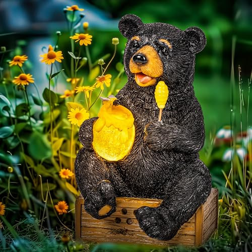 GIGALUMI Solar Garden Decor Cute Bear Statues Outdoor, Birthday Gifts for Mom Grandma Women, Retirement Housewarming Gifts Bear Figurine Lawn Ornament for Garden Yard Patio Balcony | Amazon (US)
