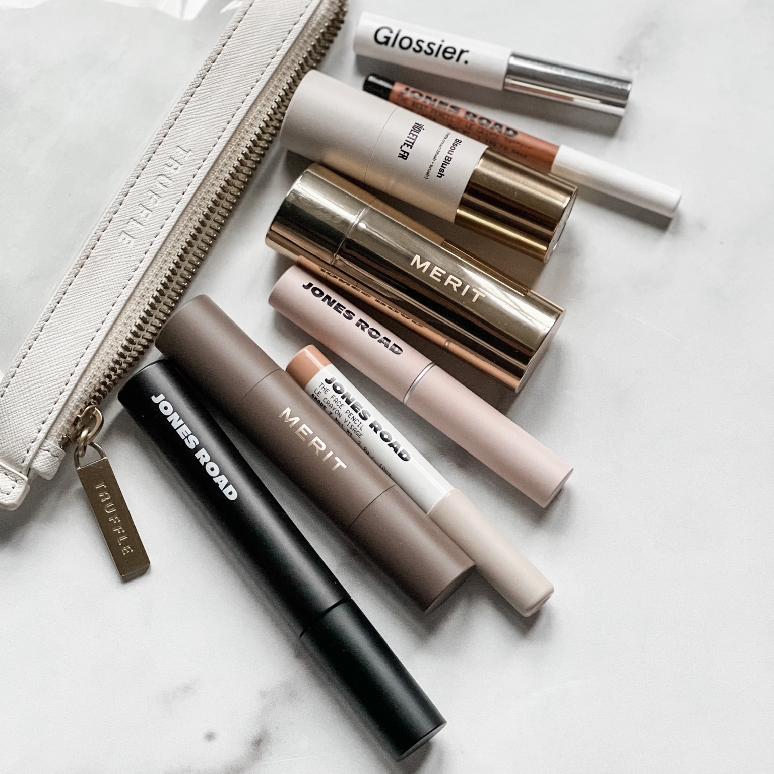 My Everyday Look in easy, slim On-the-Go / Travel sticks which can easily be applied with your fingertips.  Colors that I use: Merit Foundation Stick - in Linen // JR Face Pencil - in No.7 // Merit Bronzer stick - in Clay // Violette_FR Bisou Blush - in Louise // Glossier Boy Brow Gel - in Brown // JR Eye Pencil - in Black // JR Mascara - in Black // JR Lip Tint - in Nude Rose 

#LTKbeauty #LTKtravel