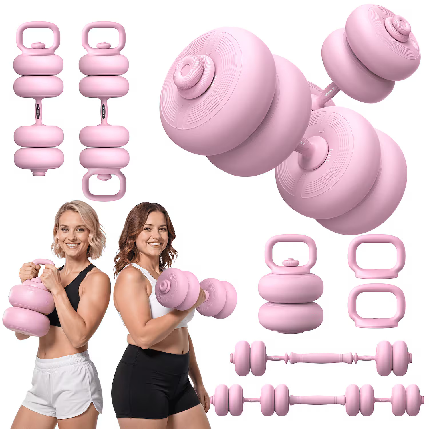 MERACH - Adjustable Soft Dumbbell Set, Kettlebells and Barbell Weight Set for Home Gym, 45lbs - Pink | Best Buy U.S.
