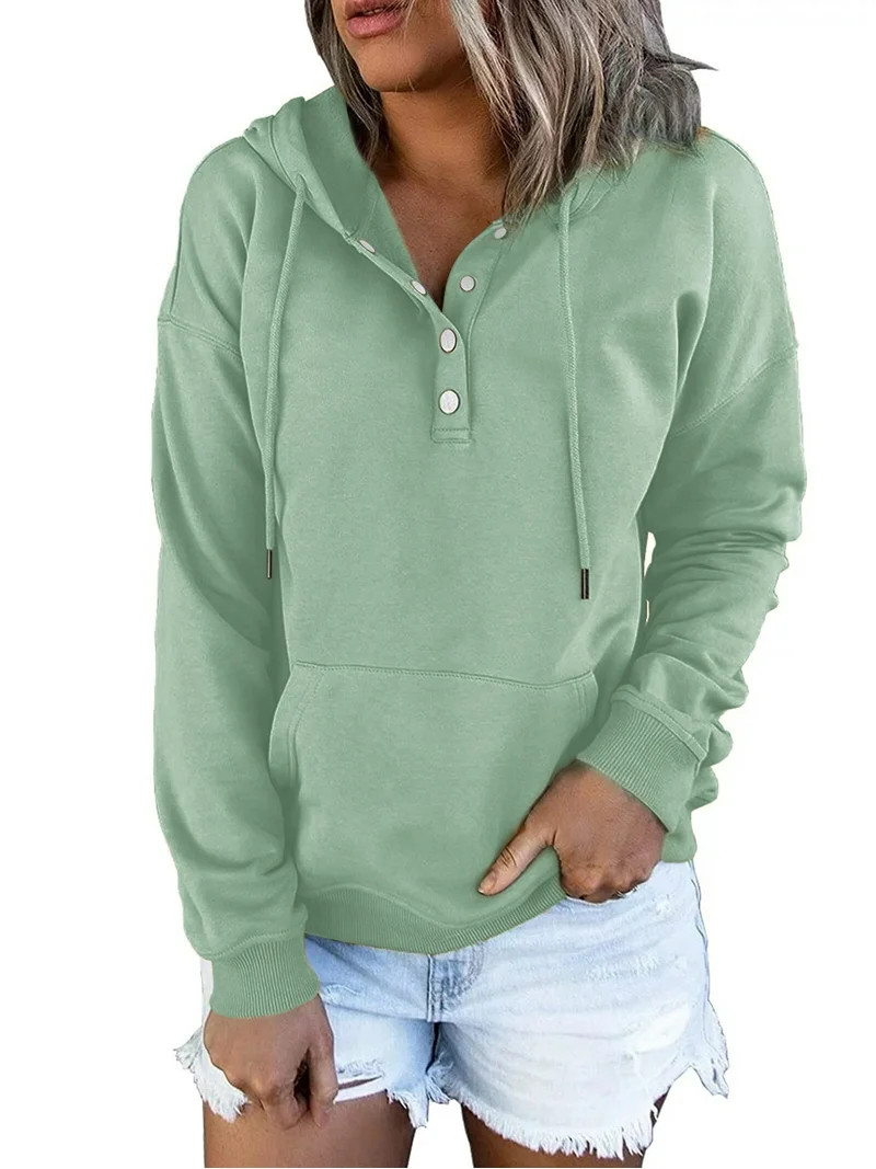MOSHU Half Boutton Womens Hoodies Drawstring Hooded Sweatshirts for Woman With Pocket | Walmart (US)