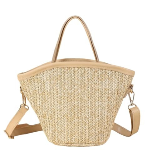 WIGUYUN Women Straw Barrel Purse Small Handwoven Bucket Tote Bag Leisure Daily Crossbody Hobo Bag Evening Bohemian Purse,Beige | Amazon (US)