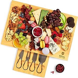 Unique Bamboo Cheese Board, Charcuterie Platter & Serving Tray Including 4 Stainless Steel Knife ... | Amazon (US)