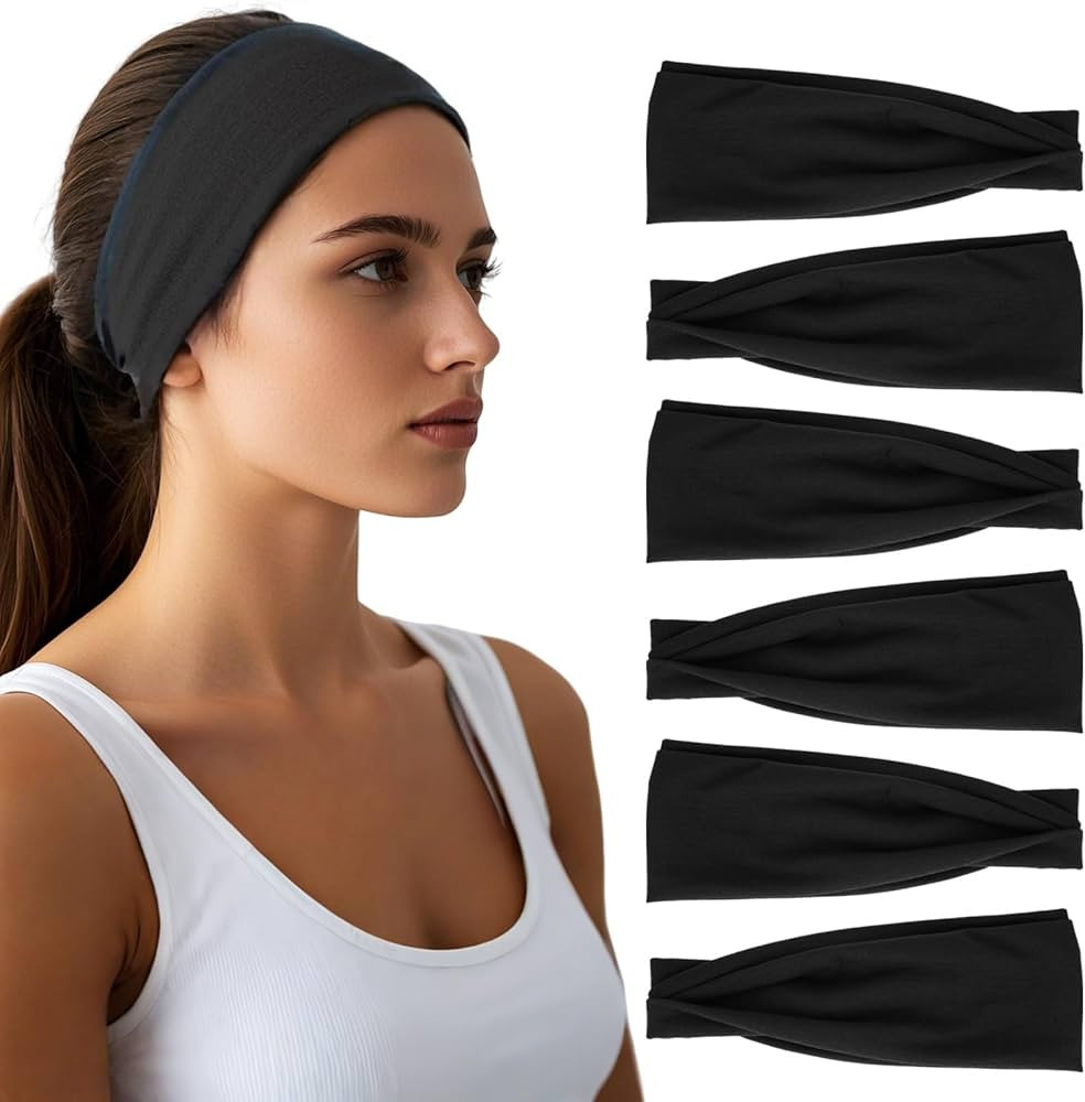 Headbands for Women - 6 Pack Wide Elastic Hair Bands | Stretchy Sweatbands Hair Bands | Soft Spor... | Amazon (US)