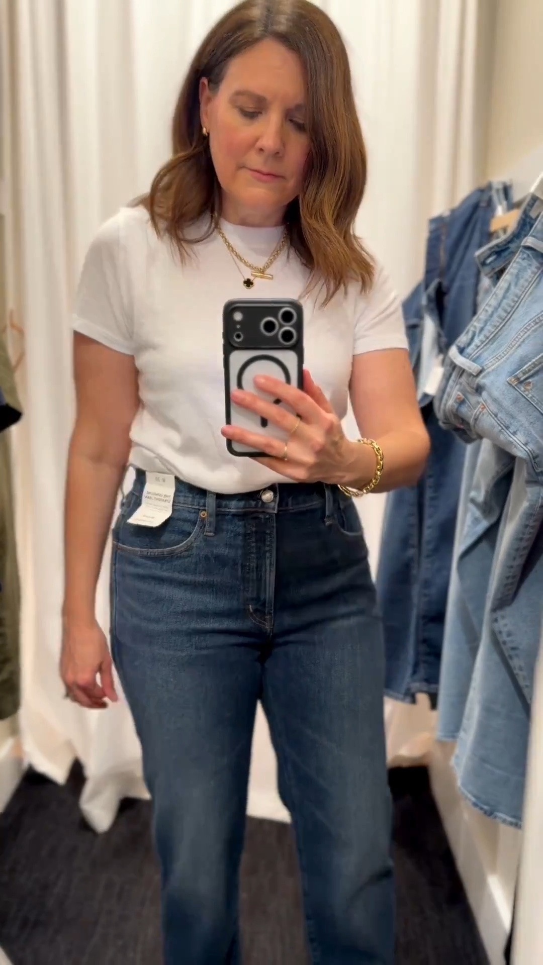 These Madewell Longline Straight Jeans left me pleasantly
surprised. They have a 12” rise and the “Magic Pockets” for belly smoothing. They nip in at the waist so there’s no gap. And they fit true to size. Leg inseam is 30” for flats at 5’6”, which is longer in a straight jean, but the store does free denim alterations for newsletter subscribers. These came home. 20% off now on the LTK app.

#LTKOver40 #LTKSaleAlert #LTKMidsize