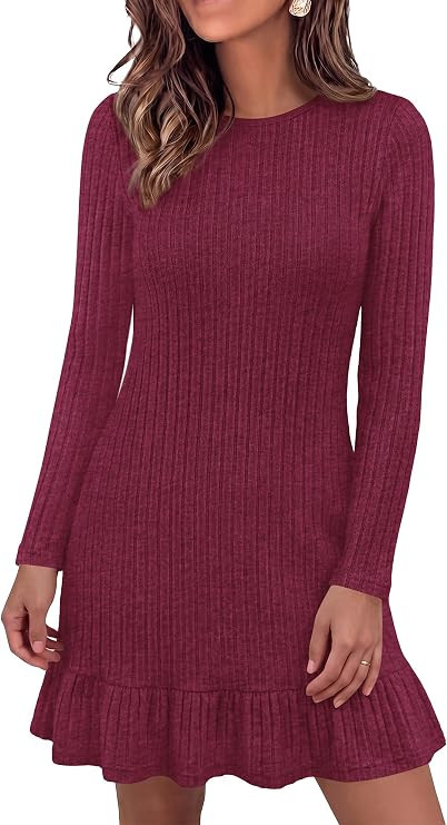 KIRUNDO Women's Long Sleeve Ribbed Knit Mini Sweater Dress | Amazon (US)