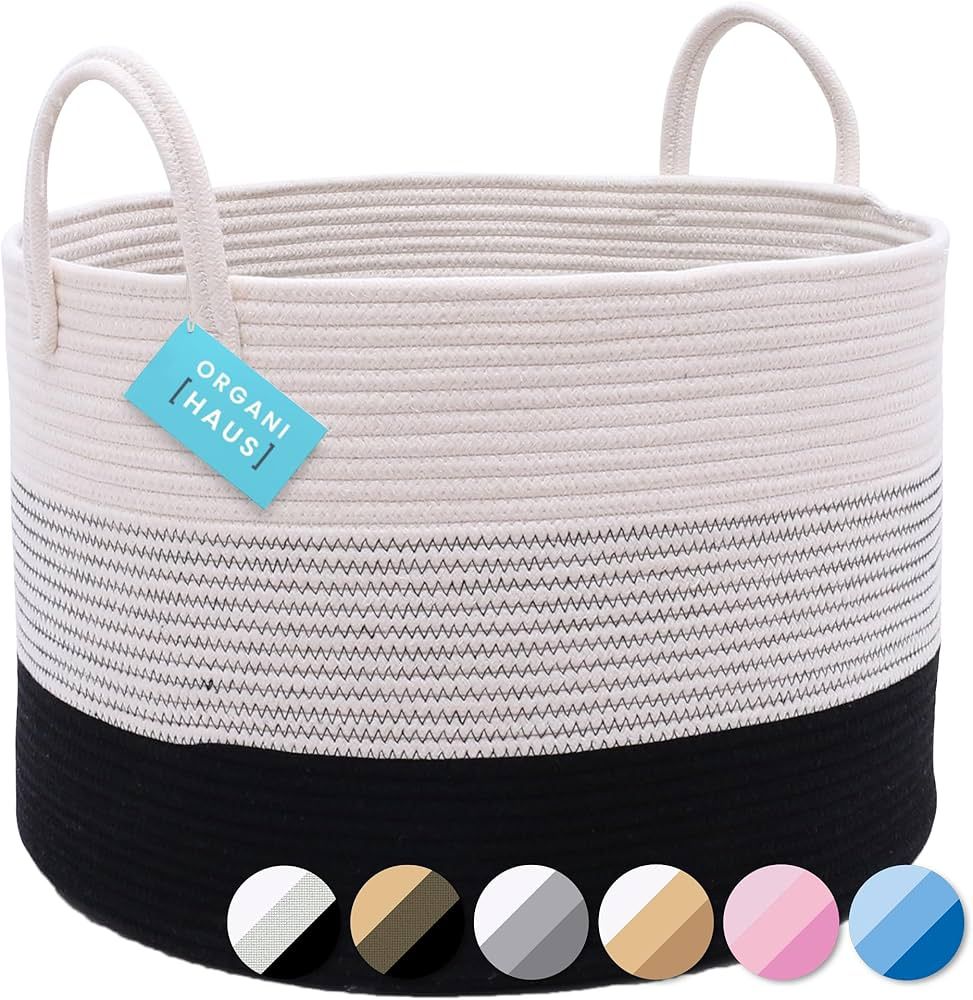 OrganiHaus Black & White Large Basket for Blanket Storage 20x13 | Clothes Baskets for Organizing ... | Amazon (US)