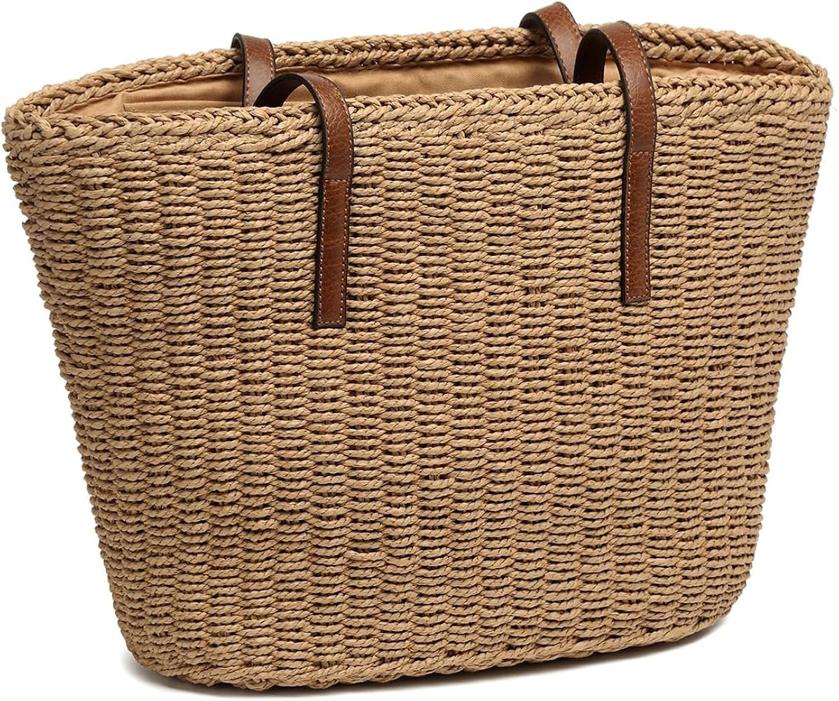 Women's Shoulder Handbags Beach Chic Tote Purse Leisure Vacation Hobo Bag with Zipper Closure | Amazon (US)