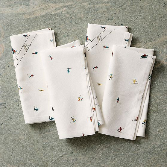 Holiday Skiers, Napkin, Set of 8 | West Elm (US)